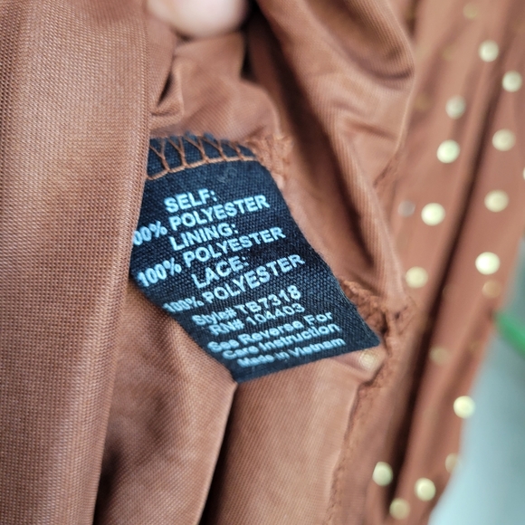 NWT SWEET WANDERER  Brown and Gold Polka Bohemian Dress - Picture 11 of 14